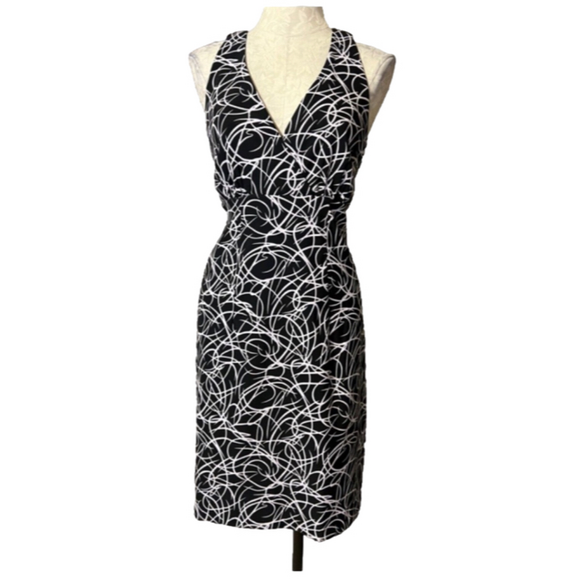 Connected Dress Navy Blue White 16 Swirls Washable Sheath Career Church Summer - Picture 1 of 7